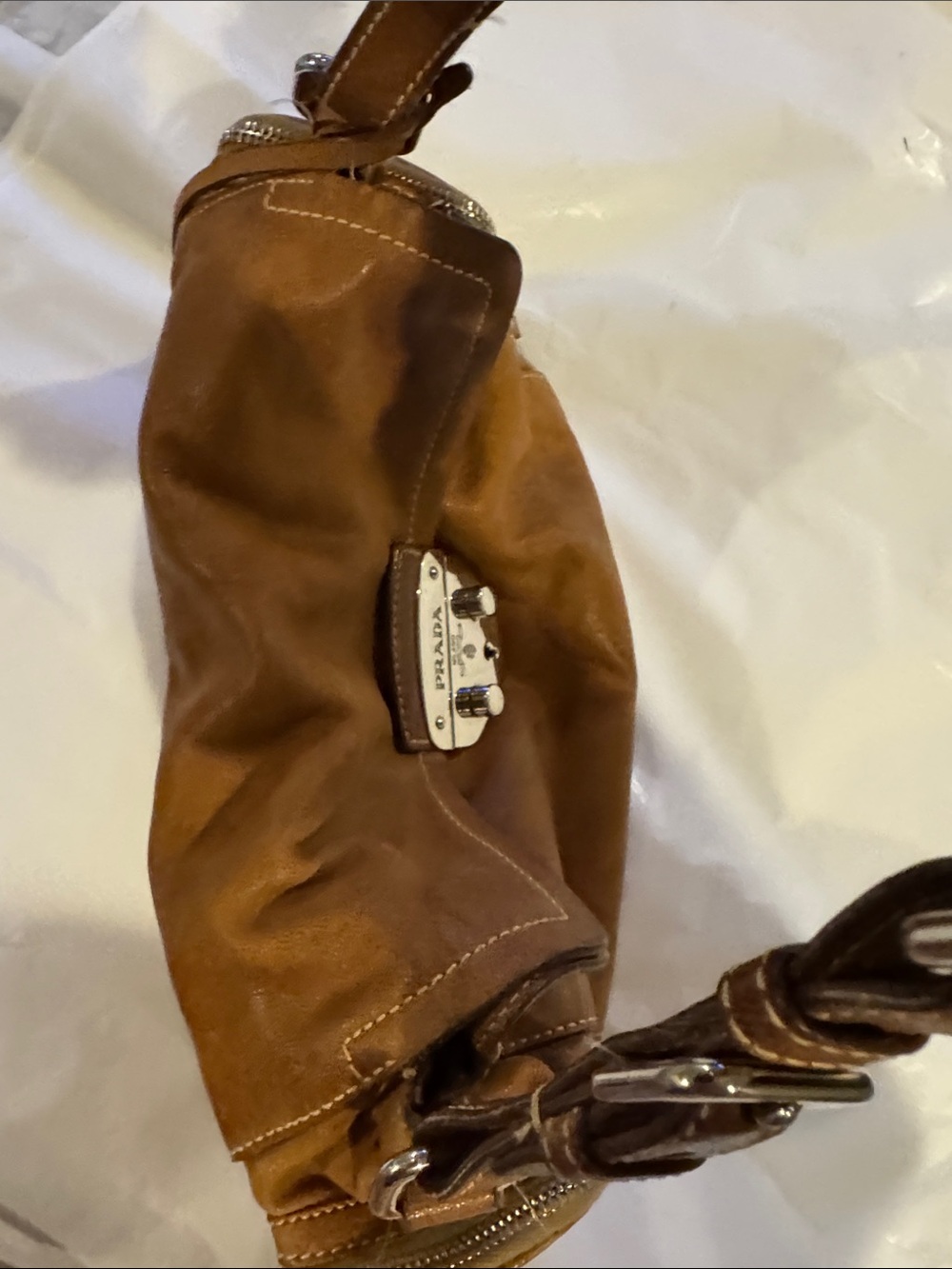Prada Cognac Brown Leather Shoulder Bag with Front Lock - Picture 10 of 16